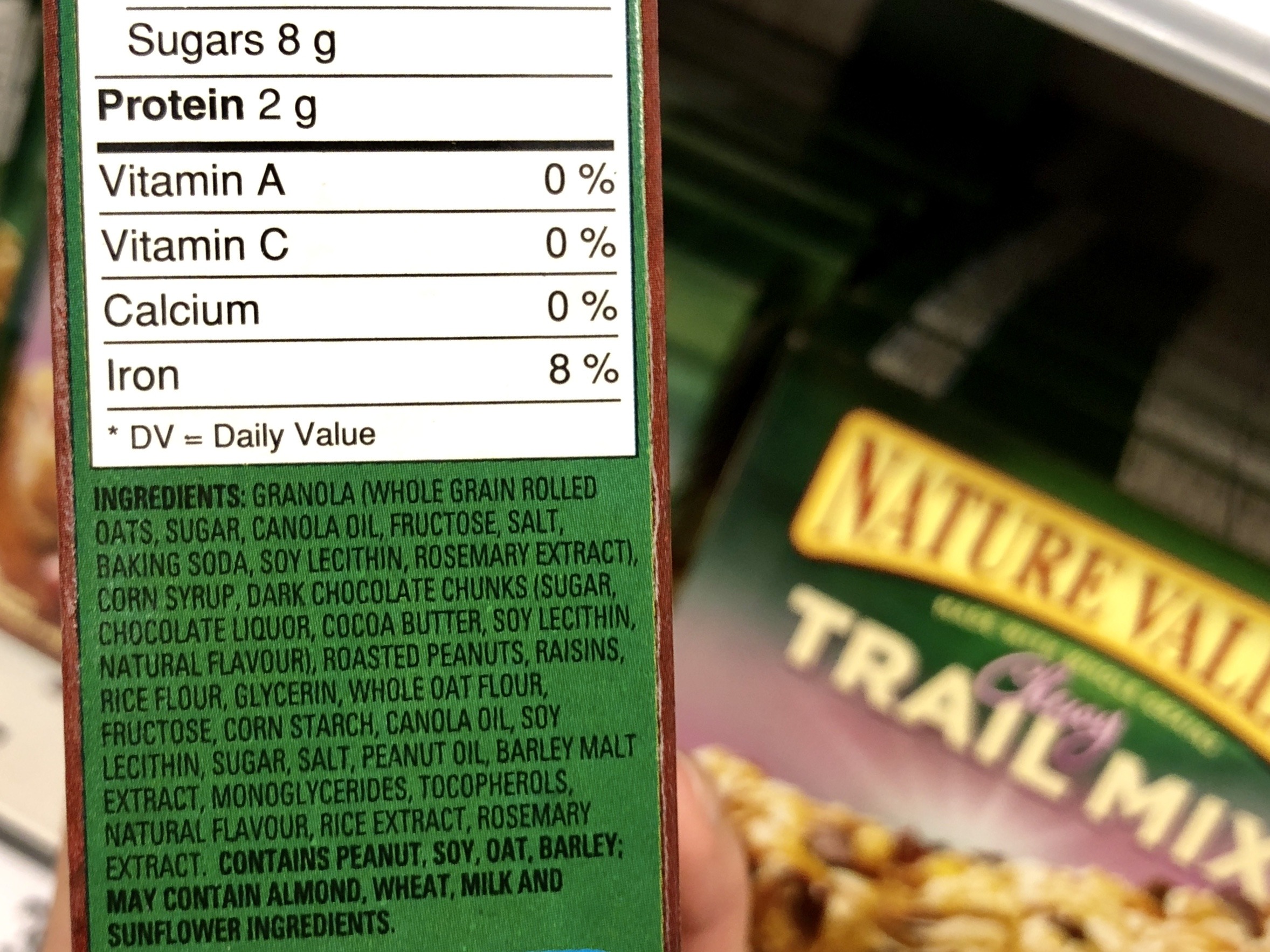 Ingredient label for a cereal bar