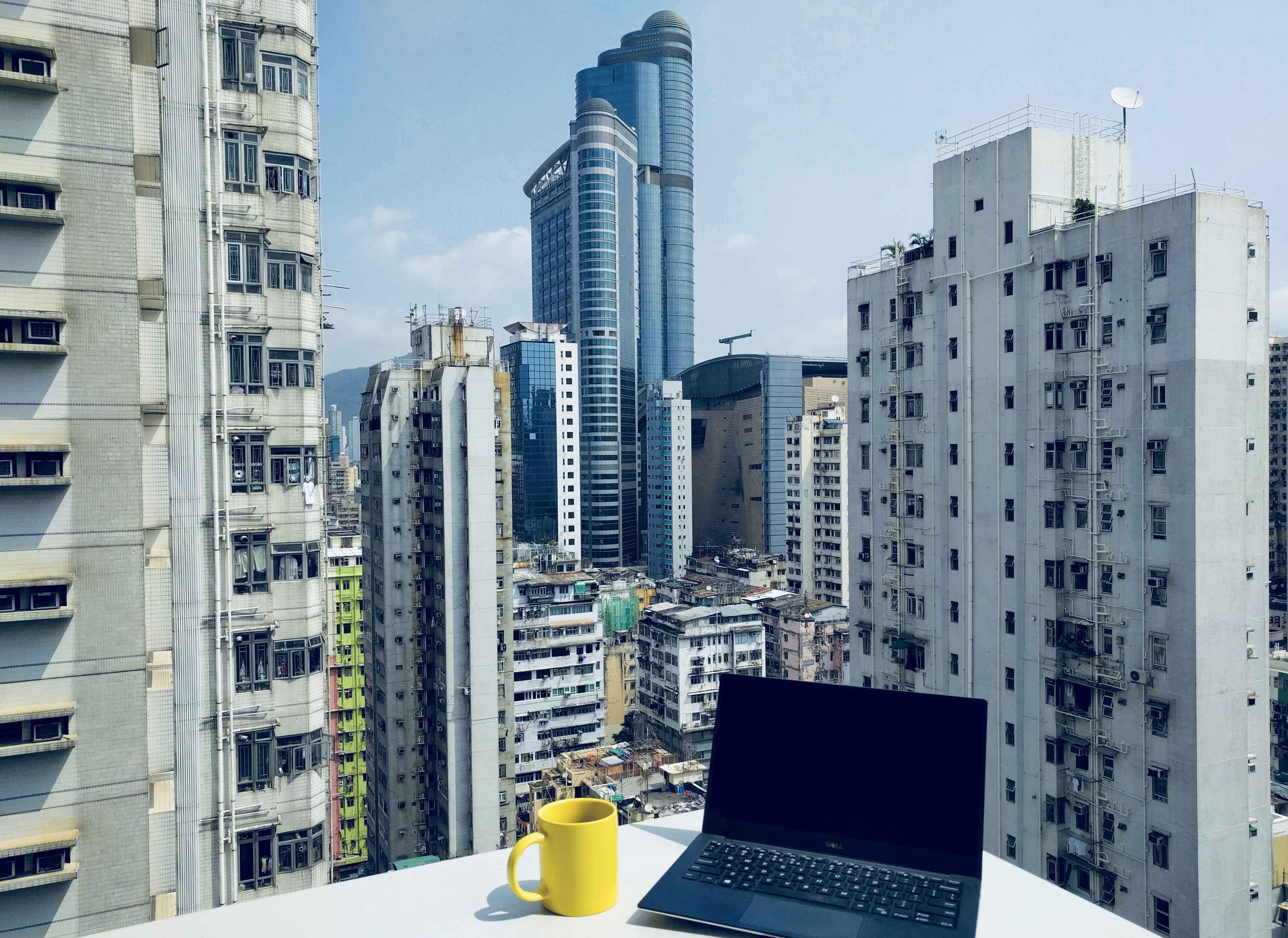 Working on a rooftop in Hong Kong